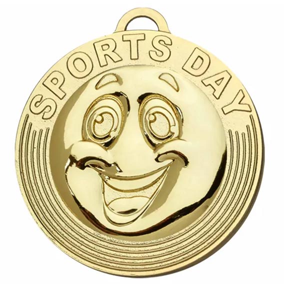 Gold Smiley Sports Day Medal 50mm