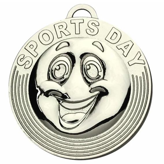 Silver Smiley Sports Day Medal 50mm