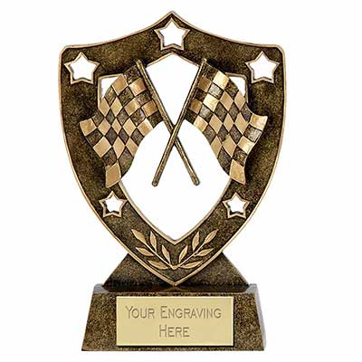 150mm Star Shield Chequered Flag Trophy